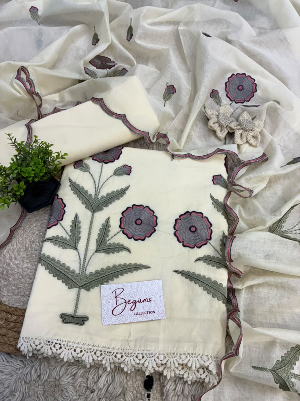 Pure cotton cambric suits with beautiful mughal boota embroidery